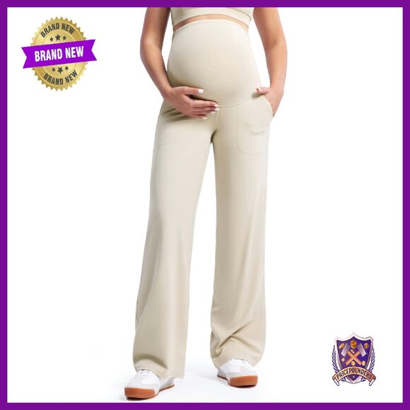 Maternity Yoga Wide Leg Pants with Pockets Soft Polyamide Blend